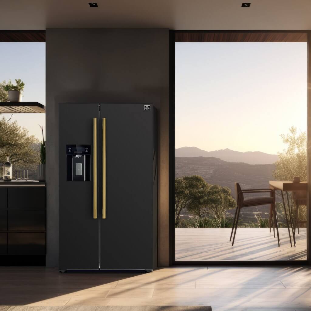 forno-espresso-36-20-cu-ft-side-by-side-refrigerator-with-water-and-ice-dispenser-in-black-with-antique-brass-handles-refrigerator-ffrbi1844-36blk-luxury-appliances-direct-40380631187